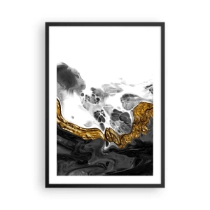 Poster in cornice nera - Composizione astratta di nero, bianco e oro - 50x70cm - Composizione organica - Decorazione murale moderna per soggiorno e camera da letto ARTTOR