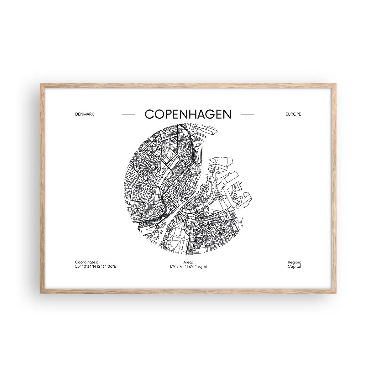 Poster in cornice rovere chiaro - Anatomia di Copenaghen - 100x70 cm