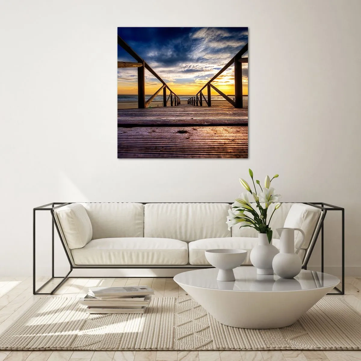 Quadro su vetro - Verso la spiaggia silenziosa al tramonto - 60x60 cm