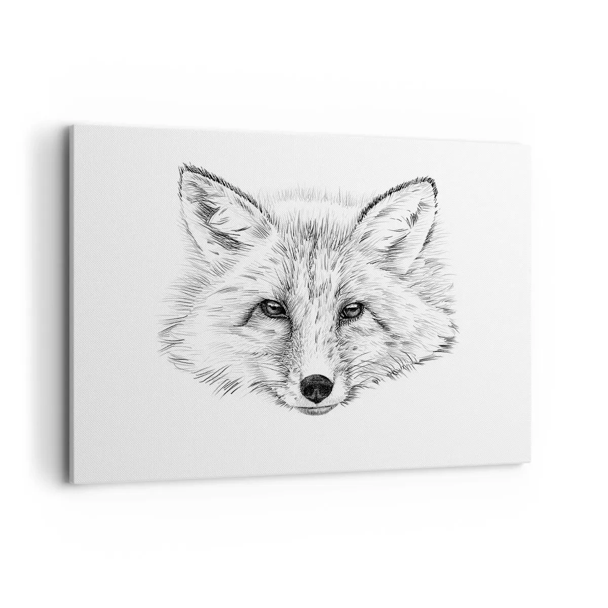 Quadro su tela - Stampe su Tela - Disegno in bianco e nero di una testa di volpe su sfondo bianco - 100x70cm - Questi occhi possono mentire? - Decorazione murale moderna per soggiorno e camera da letto ARTTOR