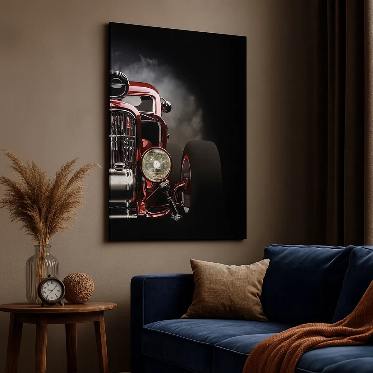 Quadro su tela - Stampe su Tela - Auto da corsa classica rossa su sfondo scuro - 50x70cm - Fast and furiously beautiful - Decorazione murale moderna per soggiorno e camera da letto ARTTOR