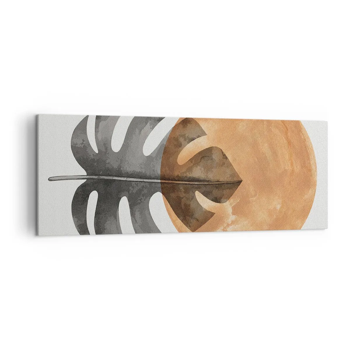 Quadro su tela - Stampe su Tela - Foglia di monstera e cerchio dorato su sfondo chiaro - 140x50cm - Sempre il sole - Decorazione murale moderna per soggiorno e camera da letto ARTTOR