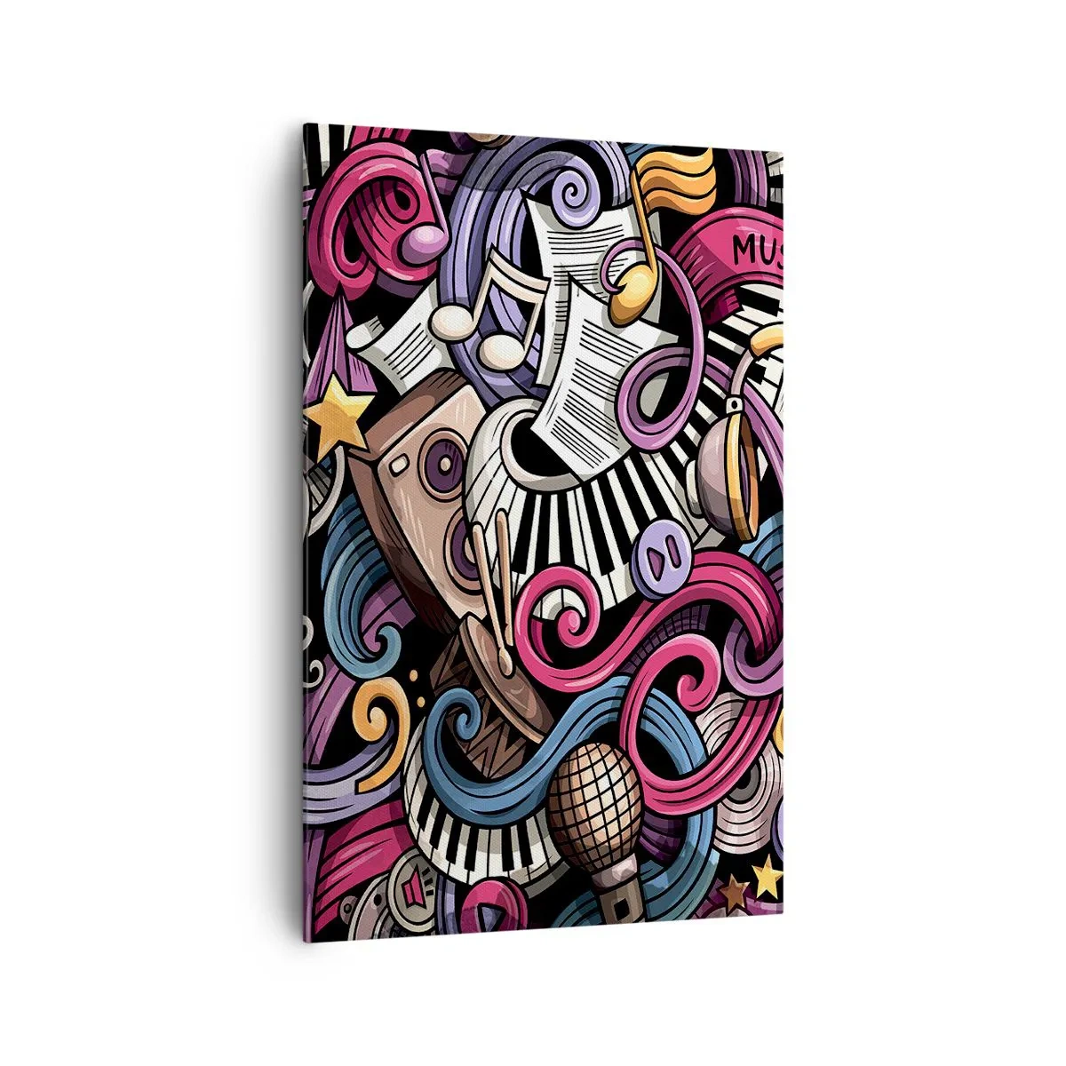 Quadro su tela - Stampe su Tela - Un'astrazione musicale piena di strumenti colorati e note. - 80x120cm - Melodia complicata - Decorazione murale moderna per soggiorno e camera da letto ARTTOR