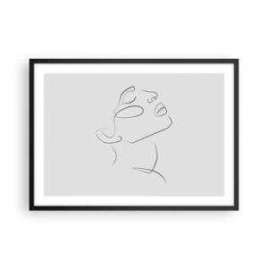 Poster in cornice nera - Uno schizzo minimalista del volto di una donna di profilo. - 70x50cm - I meandri dei sogni - Decorazione murale moderna per soggiorno e camera da letto ARTTOR