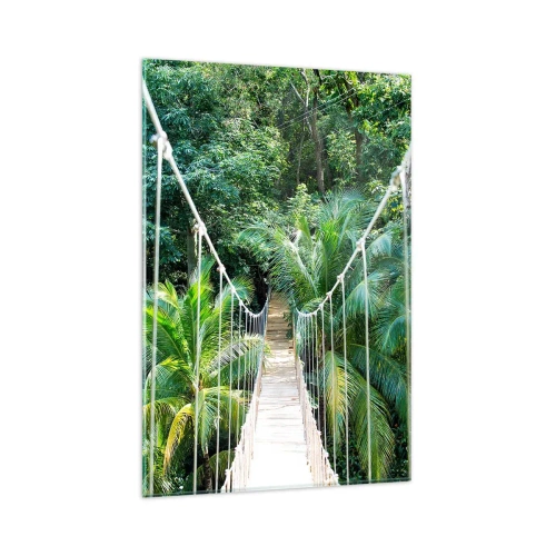 Quadro su vetro - Un ponte sospeso in una giungla tropicale piena di verde - 80x120cm - Welcome to the jungle! - Decorazione murale moderna per soggiorno e camera da letto ARTTOR