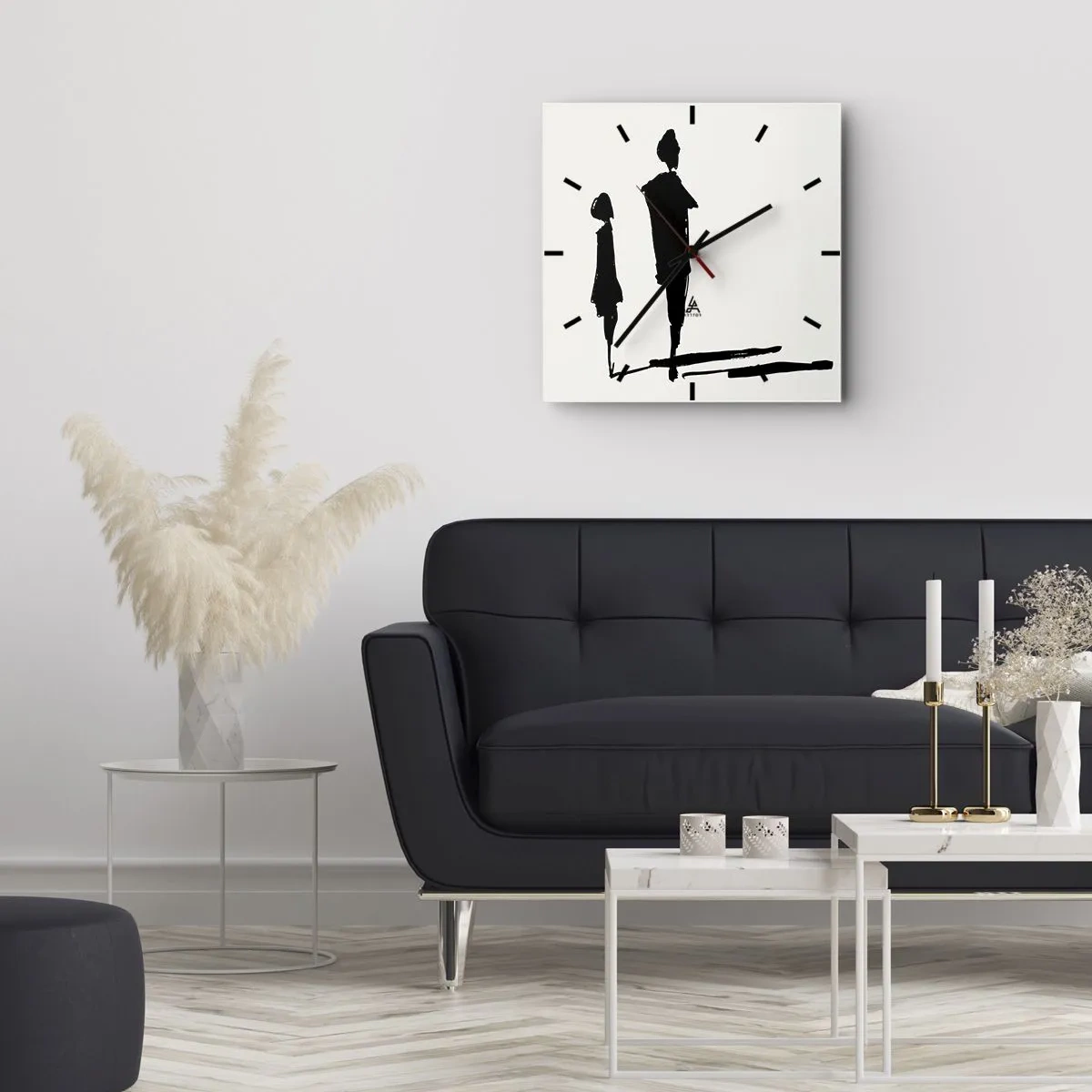Orologio da parete - Orologio in Vetro - Silhouette di due persone in nero su sfondo chiaro - 30x30cm - Sicuramente insieme? - Decorazione murale moderna per soggiorno e camera da letto ARTTOR
