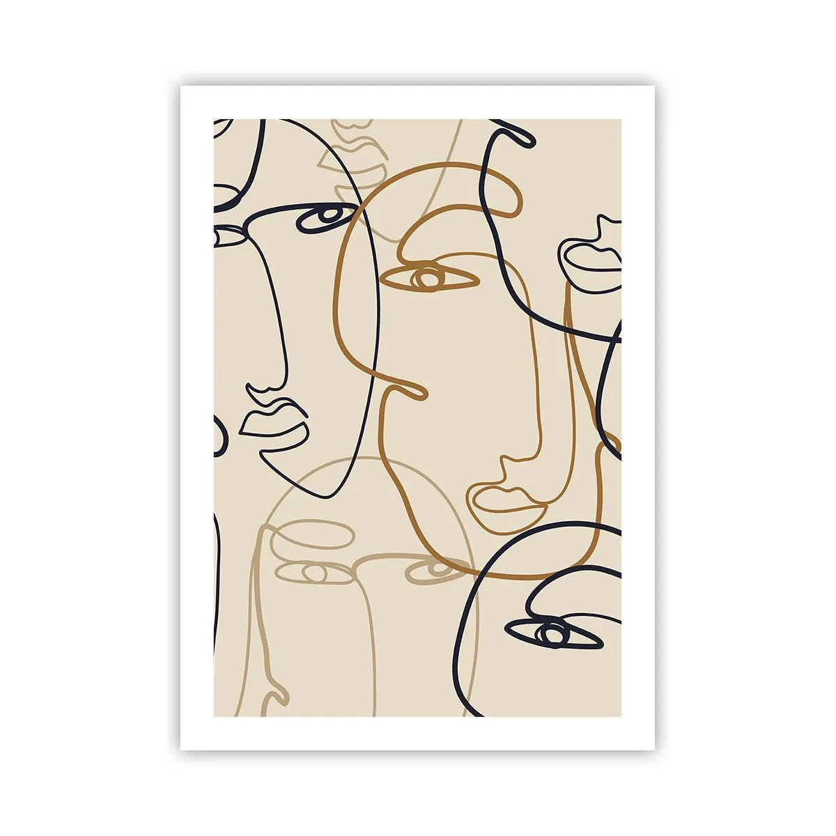 Poster - Disegni minimalisti di volti su sfondo beige - 50x70cm - Ritratto multiplo - Decorazione murale moderna per soggiorno e camera da letto ARTTOR