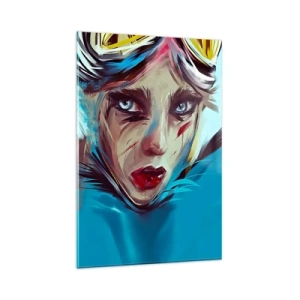 Quadro su vetro - Ritratto di una donna dai colori dinamici e dallo stile astratto - 80x120cm - La guerriera della strada - Decorazione murale moderna per soggiorno e camera da letto ARTTOR