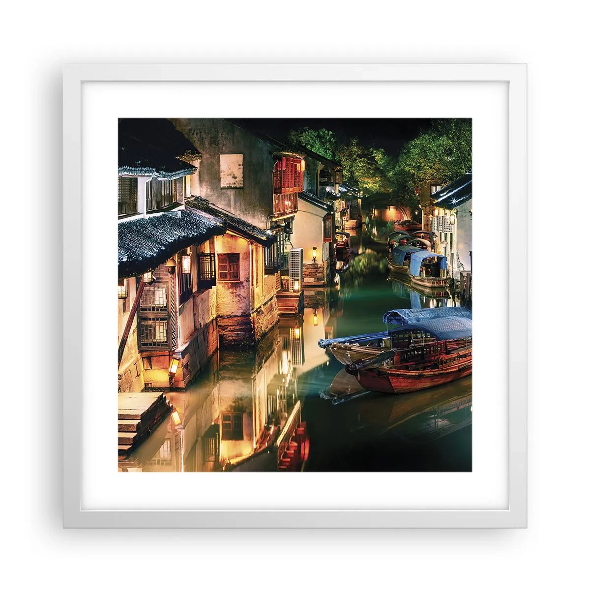 Poster in cornice bianca - Sera in una via cinese - 40x40 cm