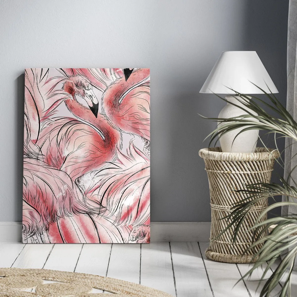 Quadro su tela - Stampe su Tela - Delicati disegni di fenicotteri rosa - 50x70cm - Corpo di ballo alato - Decorazione murale moderna per soggiorno e camera da letto ARTTOR