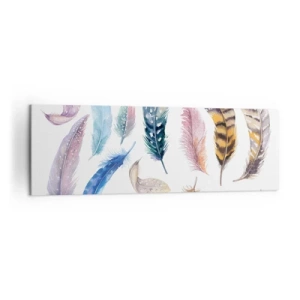 Quadro su tela - Stampe su Tela - Piume colorate in un delicato stile acquerello - 160x50cm - Leggere, variopinte e multicolori - Decorazione murale moderna per soggiorno e camera da letto ARTTOR