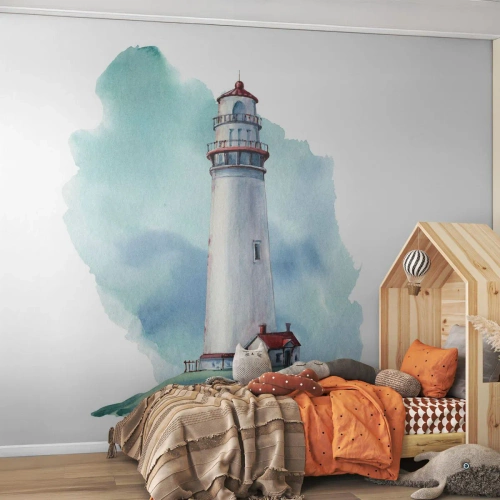 Fotomurali Premium Canvas - Il mite amico del blu - Faro, Mare, Disegno - 500x350 cm