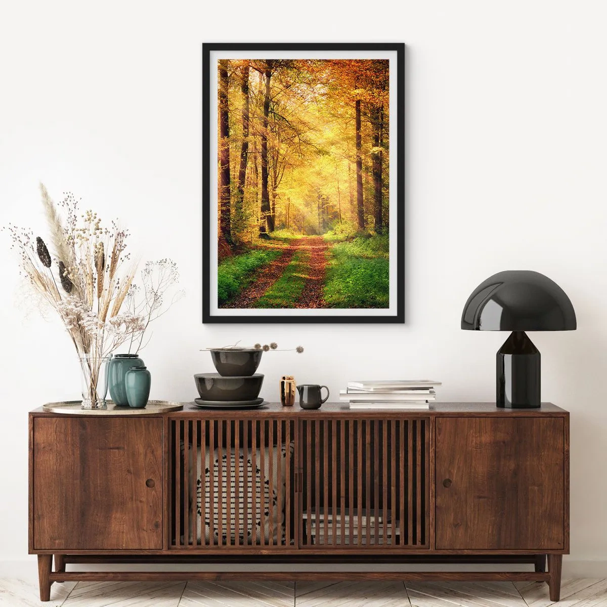 Poster in cornice nera - Il silenzio d'oro del bosco - 30x40 cm