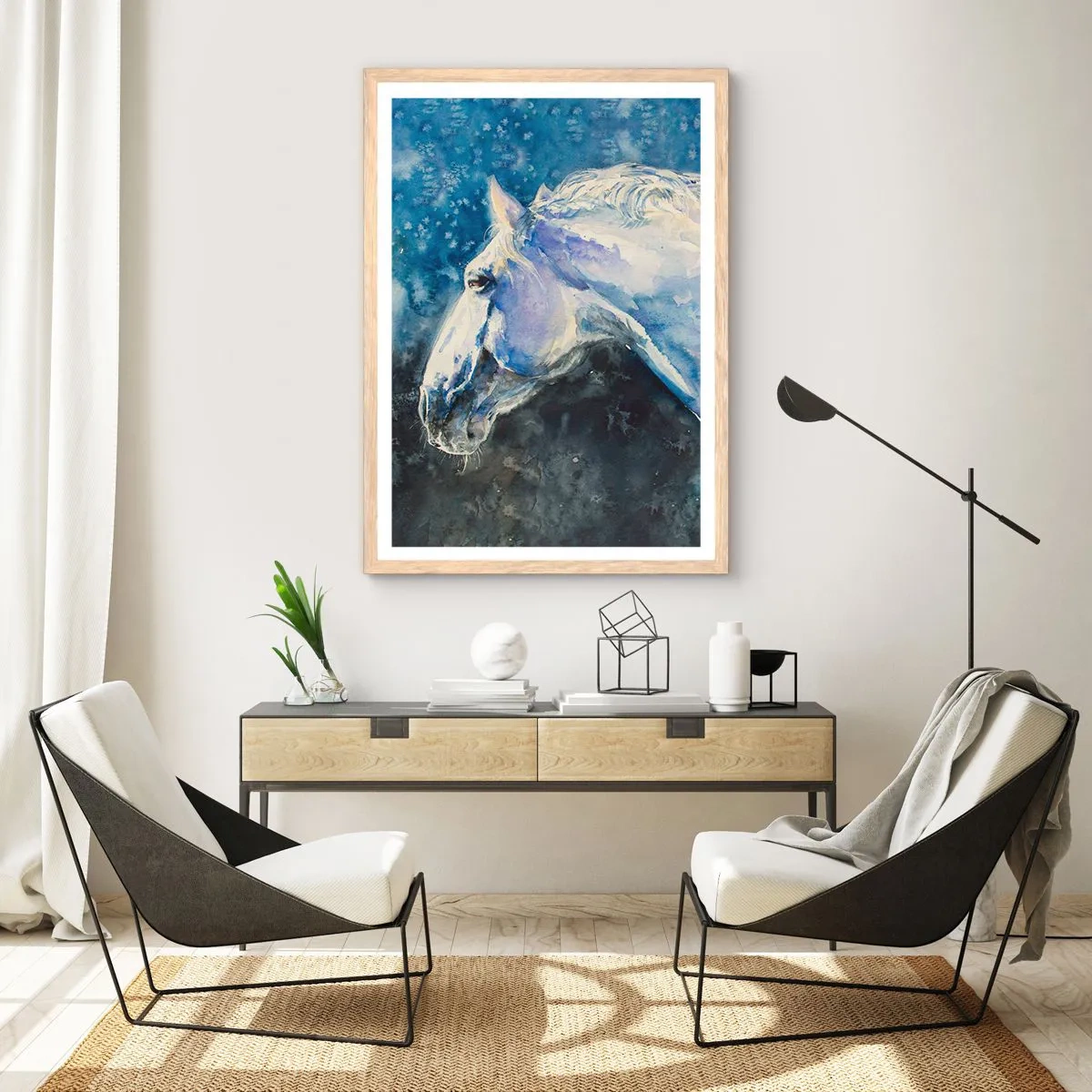 Poster in cornice rovere chiaro - Ritratto in luce blu - 70x100 cm