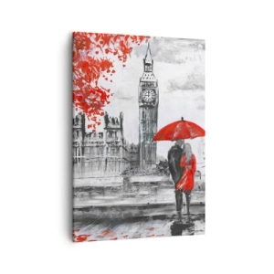 Quadro su tela - Stampe su Tela - Scena romantica con il Big Ben e un ombrello rosso - 50x70cm - Innamorati a Londra - Decorazione murale moderna per soggiorno e camera da letto ARTTOR