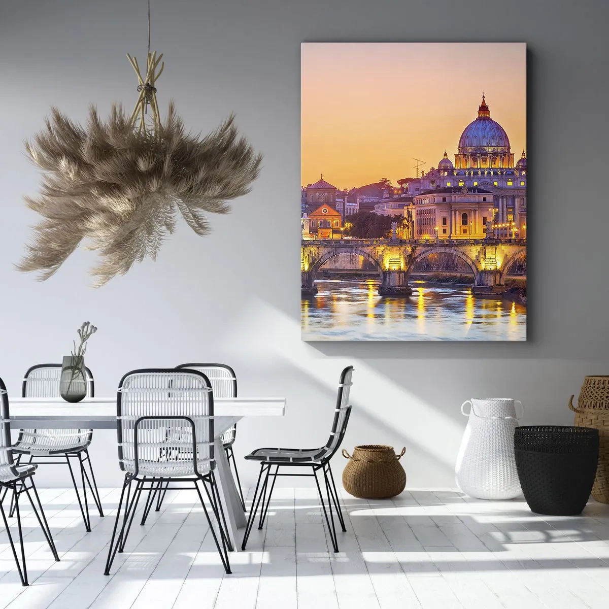 Quadro su tela - Stampe su Tela - Panorama del Vaticano al tramonto con un ponte sul fiume - 50x70cm - Tramonto sulla Città Eterna - Decorazione murale moderna per soggiorno e camera da letto ARTTOR
