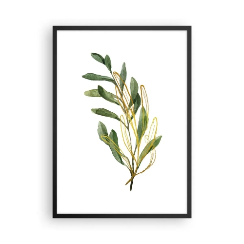 Poster in cornice nera - Ramo acquerello con delicati accenti dorati - 50x70cm - Tutto ciò che è buono - Decorazione murale moderna per soggiorno e camera da letto ARTTOR