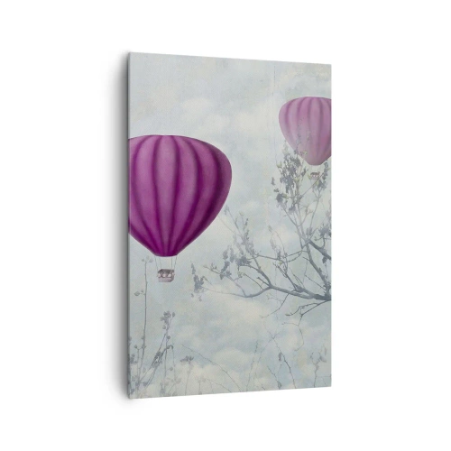 Quadro su tela - Stampe su Tela - Palloncini viola che fluttuano sopra gli alberi tra le nuvole - 80x120cm - Come navi nel cielo - Decorazione murale moderna per soggiorno e camera da letto ARTTOR