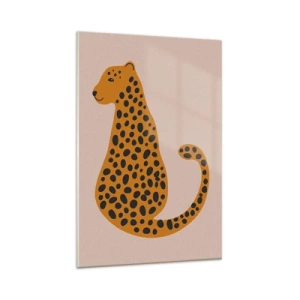 Quadro su vetro - Un disegno minimalista di una pantera su uno sfondo beige - 80x120cm - Il leopardo è un motivo di moda - Decorazione murale moderna per soggiorno e camera da letto ARTTOR