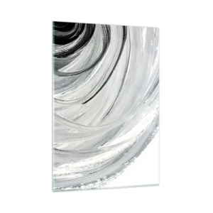 Quadro su vetro - Una spirale in bianco e nero con pennellate dinamiche. - 50x70cm - Composizione orbitale - Decorazione murale moderna per soggiorno e camera da letto ARTTOR