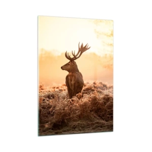 Quadro su vetro - Cervi sullo sfondo di un'alba in un paesaggio naturale - 50x70cm - Il signore sulle sue terre - Decorazione murale moderna per soggiorno e camera da letto ARTTOR