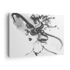 Quadro su tela - Stampe su Tela - Donna elegante con cappello in stile bianco e nero - 70x50cm - Donna di carattere - Decorazione murale moderna per soggiorno e camera da letto ARTTOR