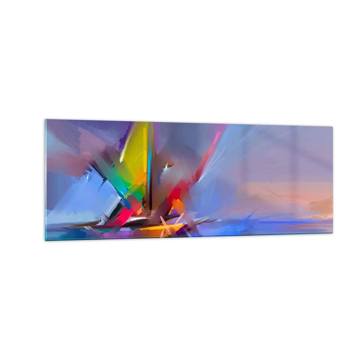 Quadro su vetro - Composizione astratta con colori intensi - 140x50cm - Eliche come un uccello - Decorazione murale moderna per soggiorno e camera da letto ARTTOR