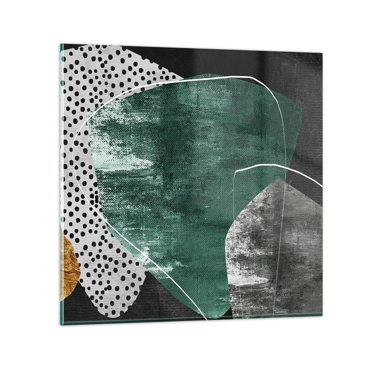 Quadro su vetro - Astrazione colorata con petalo d'oro - 50x50 cm