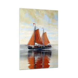 Quadro su vetro - Velieri su un mare calmo al tramonto - 50x70cm - Naviga, marinaio... - Decorazione murale moderna per soggiorno e camera da letto ARTTOR