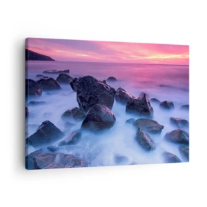 Quadro su tela - Stampe su Tela - Costa rocciosa al tramonto - 70x50cm - Nascita nella luce e nella nebbia - Decorazione murale moderna per soggiorno e camera da letto ARTTOR