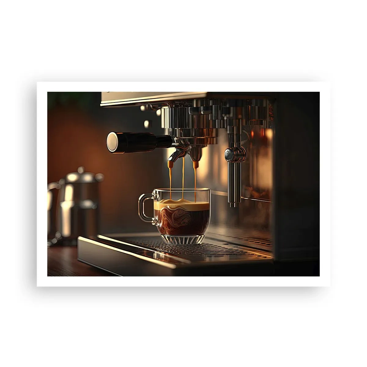 Poster - Macchina da caffè con una tazza di espresso aromatico - 100x70cm - Miscela sensuale - Decorazione murale moderna per soggiorno e camera da letto ARTTOR