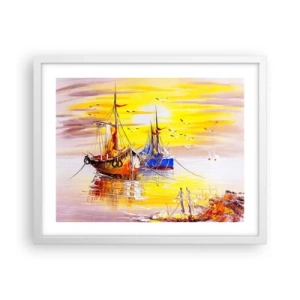 Poster in cornice bianca - Meritato riposo nel porto - 50x40 cm