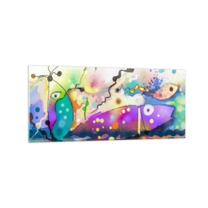 Quadro su vetro - Pesci astratti in una composizione colorata e surreale - 120x50cm - Senza parole! - Decorazione murale moderna per soggiorno e camera da letto ARTTOR