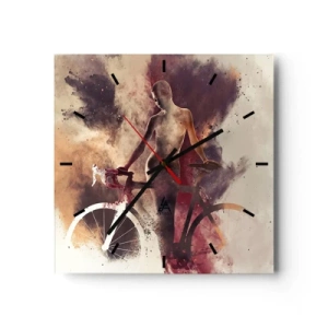 Orologio da parete - Orologio in Vetro - Silhouette astratta con una bicicletta in stile artistico - 30x30cm - Nelle forme di marmo un'anima da ciclista - Decorazione murale moderna per soggiorno e camera da letto ARTTOR