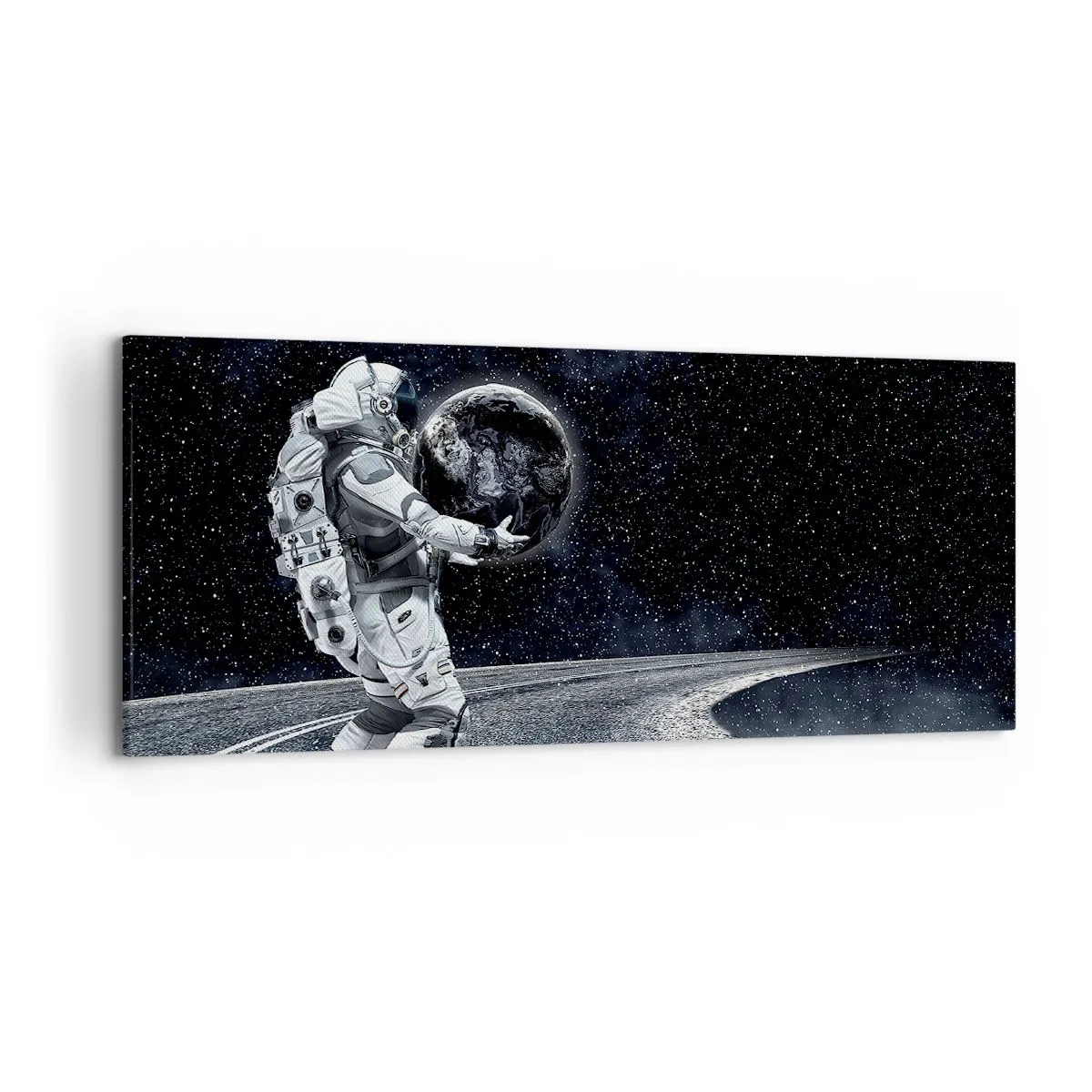 Quadro su tela - Stampe su Tela - Astronauta con la Terra contro il cielo stellato - 120x50cm - Sulla Via Lattea - Decorazione murale moderna per soggiorno e camera da letto ARTTOR