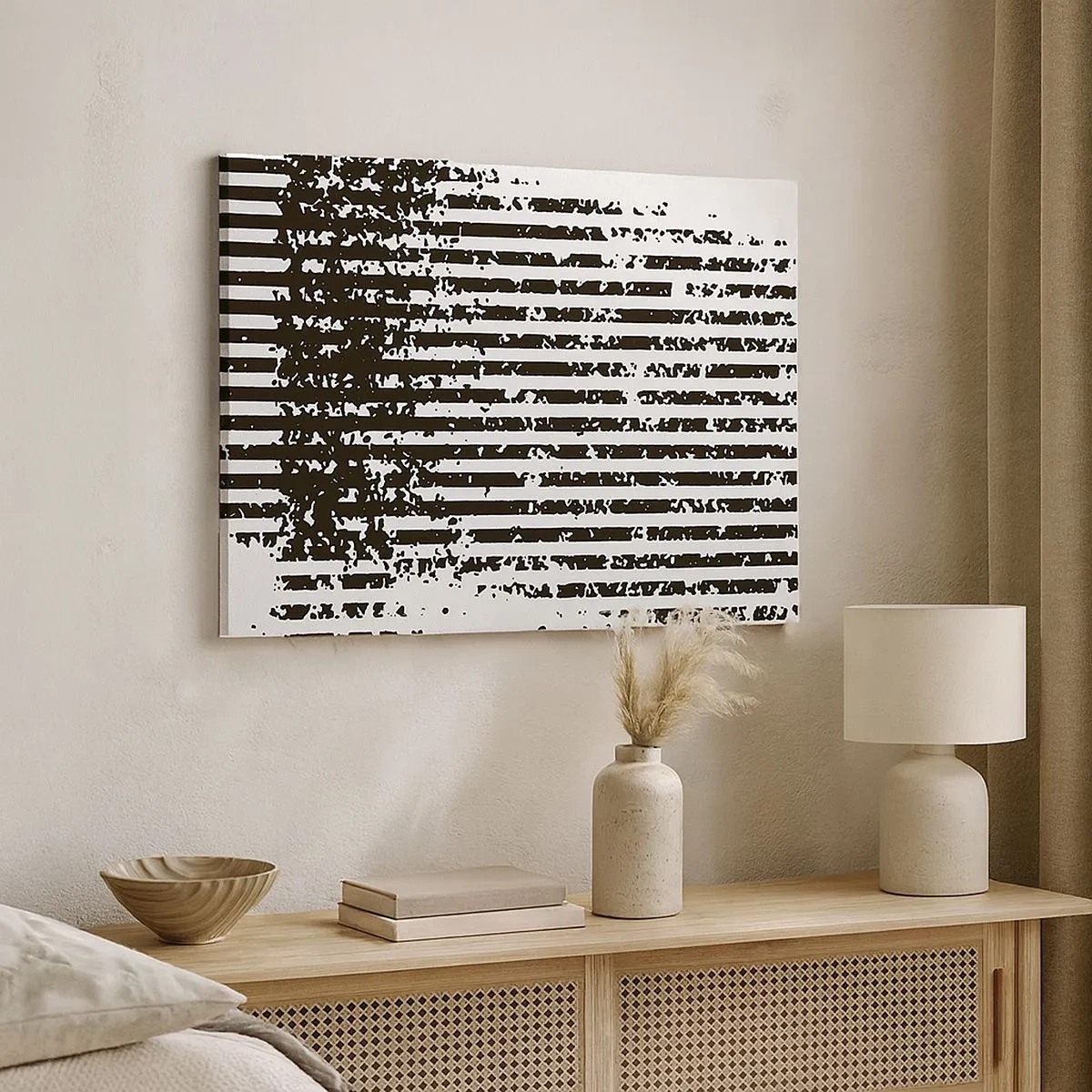 Quadro su tela - Stampe su Tela - Linee astratte con effetto invecchiato in bianco e nero - 70x50cm - Ritmo e rumore - Decorazione murale moderna per soggiorno e camera da letto ARTTOR