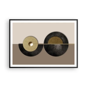 Poster in cornice nera - Cerchi astratti nei toni dell'oro e del marrone - 100x70cm - Variazioni attorno al cerchio - Decorazione murale moderna per soggiorno e camera da letto ARTTOR