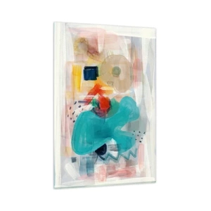 Quadro su vetro - Forme e colori astratti creano una composizione dinamica - 80x120cm - Il gioco dei colori - Decorazione murale moderna per soggiorno e camera da letto ARTTOR