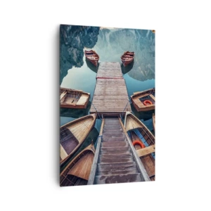 Quadro su tela - Stampe su Tela - Barche di legno su un molo su un lago di montagna - 80x120cm - Aspetto sul molo - Decorazione murale moderna per soggiorno e camera da letto ARTTOR