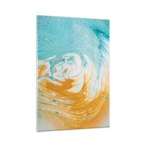 Quadro su vetro - Vortice pastello nei colori blu e giallo - 50x70cm - Vortice pastello - Decorazione murale moderna per soggiorno e camera da letto ARTTOR