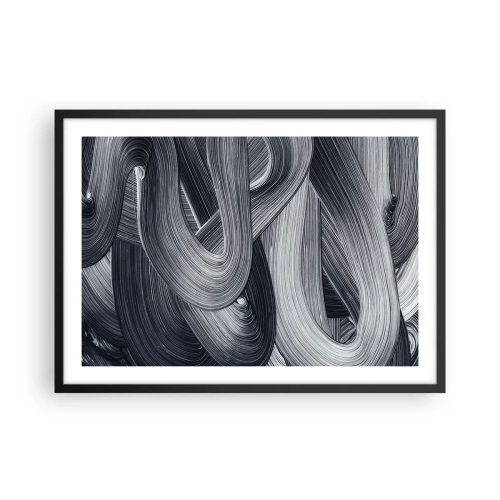 Poster in cornice nera - Astrazione in bianco e nero con pennellate dinamiche. - 70x50cm - La fluidità della realtà - Decorazione murale moderna per soggiorno e camera da letto ARTTOR