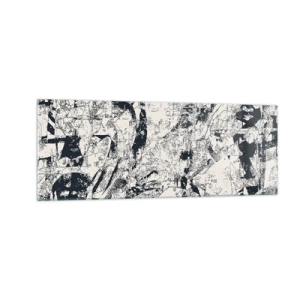 Quadro su vetro - Composizione astratta in bianco e nero con un layout dinamico - 140x50cm - La compenetrazione degli opposti - Decorazione murale moderna per soggiorno e camera da letto ARTTOR