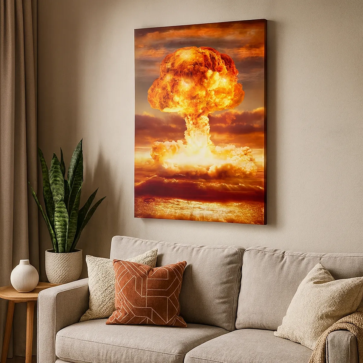 Quadro su tela - Stampe su Tela - Esplosione di una nube a fungo sullo sfondo di un tramonto - 50x70cm - E sarà la fine - Decorazione murale moderna per soggiorno e camera da letto ARTTOR