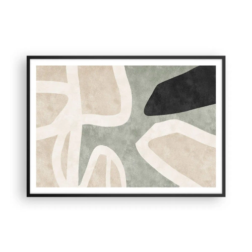 Poster in cornice nera - Forme astratte in colori tenui - 100x70cm - Composizione con motivi in nero - Decorazione murale moderna per soggiorno e camera da letto ARTTOR