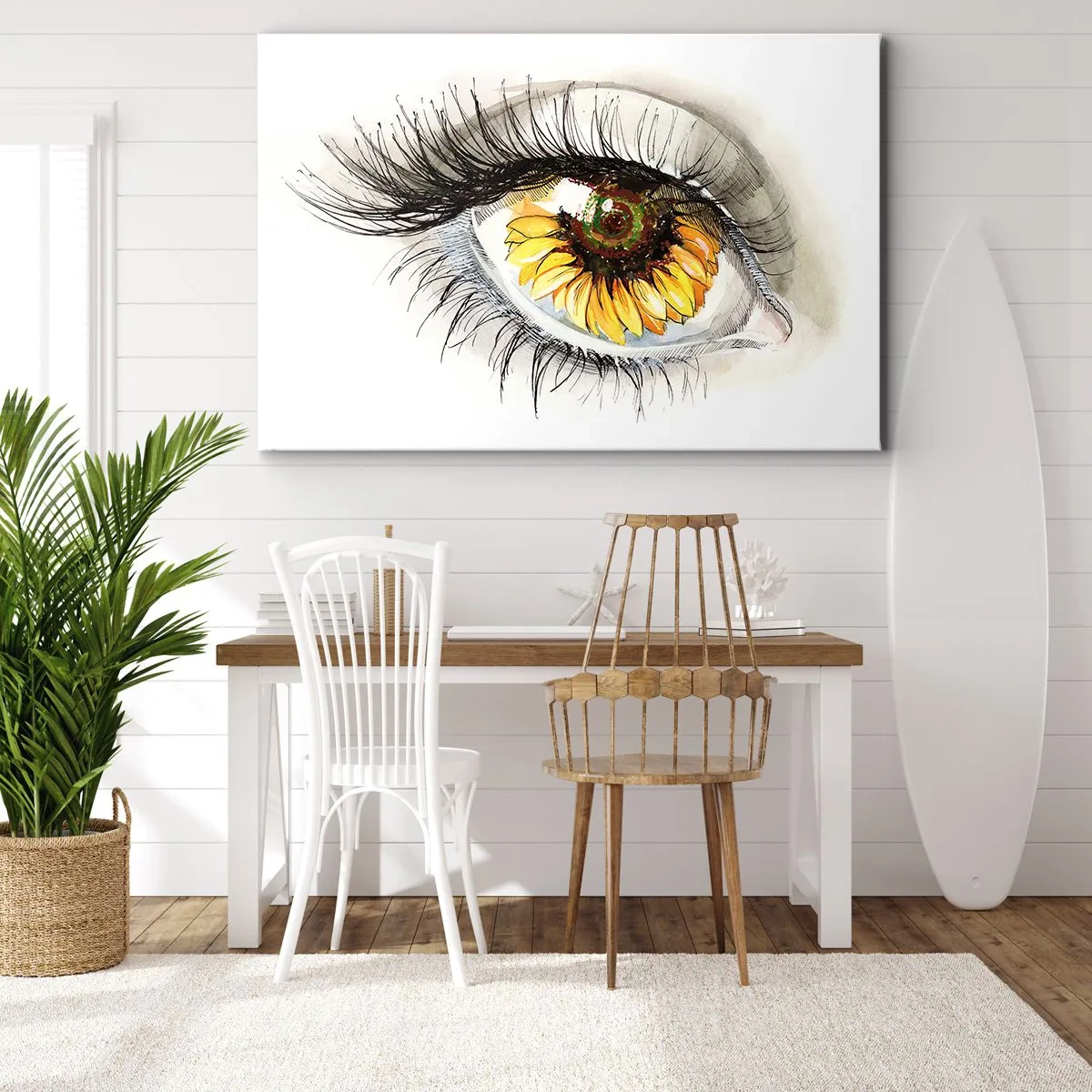 Quadro su tela - Stampe su Tela - Occhio artistico con iride a forma di girasole - 70x50cm - Uno sguardo caldo come l'estate - Decorazione murale moderna per soggiorno e camera da letto ARTTOR