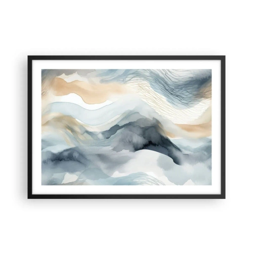 Poster in cornice nera - Una delicata astrazione con un motivo di montagna in tonalità pastello. - 70x50cm - Astrazione nevosa e nebbiosa - Decorazione murale moderna per soggiorno e camera da letto ARTTOR