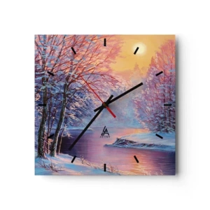 Orologio da parete - Orologio in Vetro - Paesaggio invernale con fiume e alberi all'alba - 30x30cm - I colori dell'inverno - Decorazione murale moderna per soggiorno e camera da letto ARTTOR