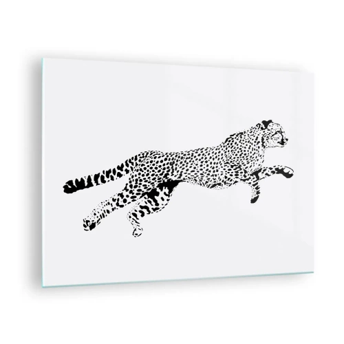 Quadro su vetro - Illustrazione di un ghepardo che salta - 70x50cm - Il più veloce sulla Terra - Decorazione murale moderna per soggiorno e camera da letto ARTTOR