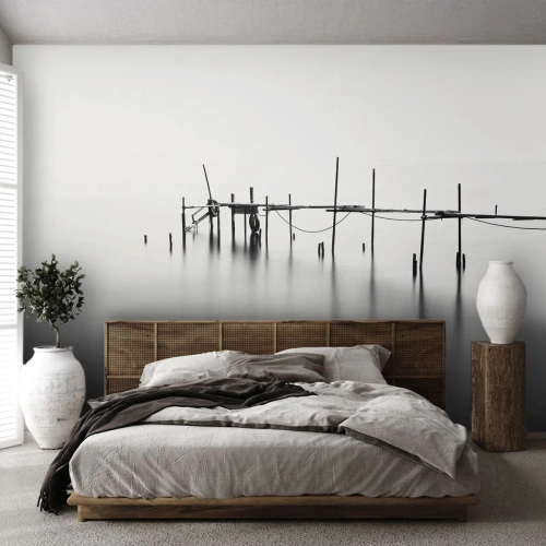 Fotomurali Autoadesivo Deluxe Sticker - E se la luce non c'è? - Paesaggio, Ponte di Legno, Bianco e nero - 100x70 cm