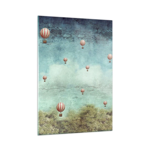 Quadro su vetro - Palloncini che fluttuano su un paesaggio verde - 50x70cm - Liberi dal tumulto della vita - Decorazione murale moderna per soggiorno e camera da letto ARTTOR